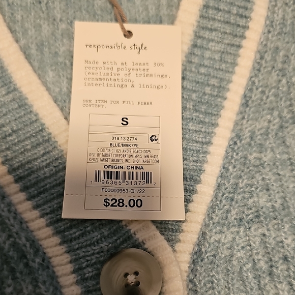 a new day Light Blue and White Cardigan Sweater - Picture 3 of 4